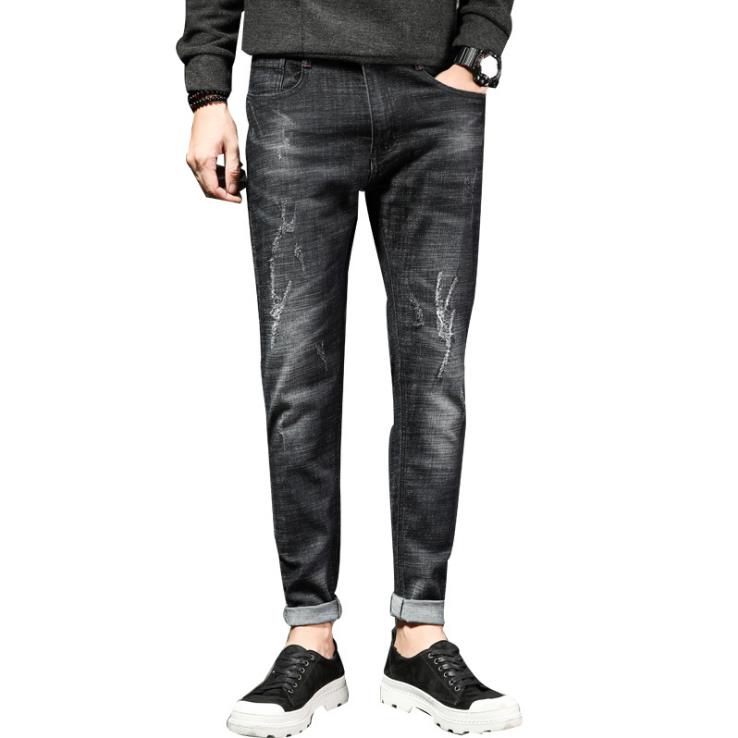 Jeans men new men's ripped slim jeans personality fashion trend elastic small feet men's wear
