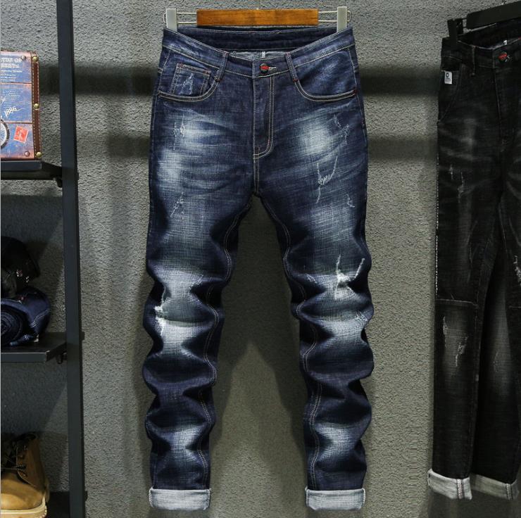 Manufacturers direct sales of new ripped jeans men slim stretch jeans men Korean version trend