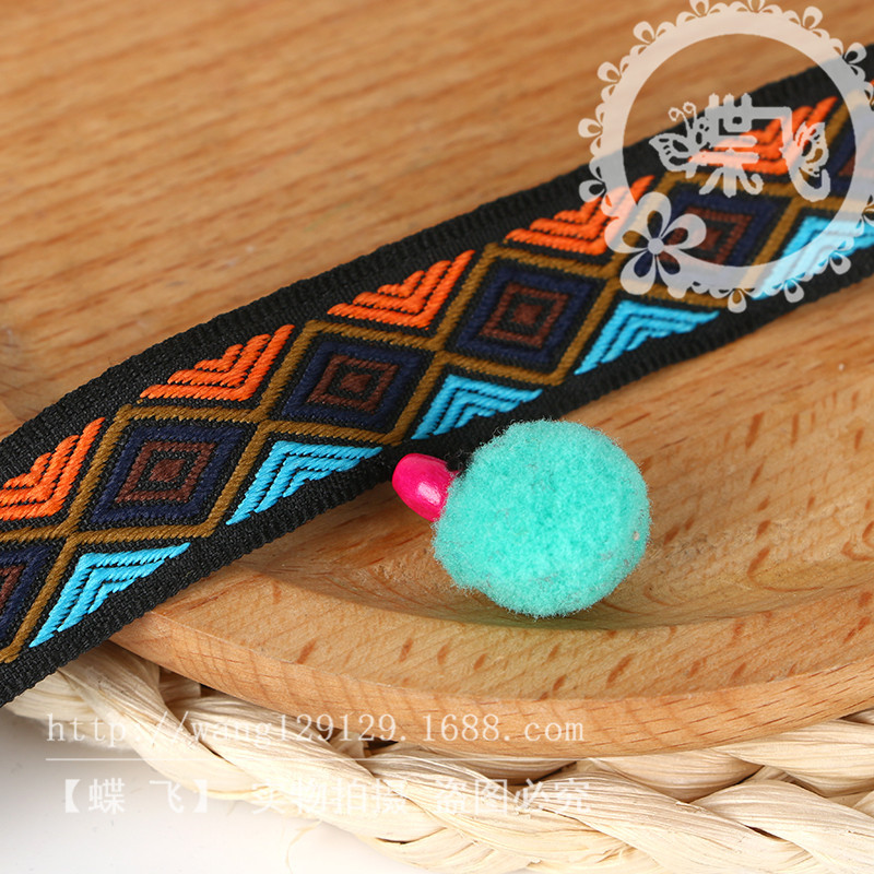 Color Geometric Diamond With Hairball Jacquard Embroidery Polyester Lace Ethnic Style Woven Belt Korean Version Diy Hand Accessories Specification drawing