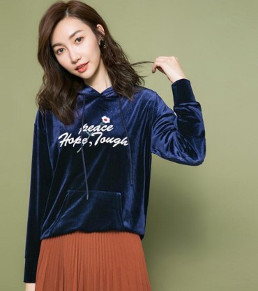 Loose Korean-style sporty long-sleeved, super popular velvet thin hooded sweatshirt for women Specification image