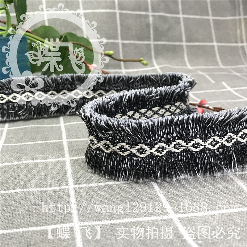 G639 Korean webbing rhombus-shaped two-color double-sided small fringed tassels DIY clothing accessory lace factory direct sales Specification image