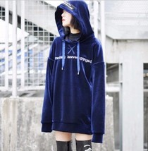 New velvet slouchy hooded top loose bf Harajuku coat mid-length