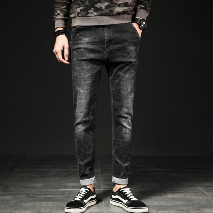 Men's autumn new black beggar pants, trendy young men's Korean-style slim-fit long pants, stretch skinny pants