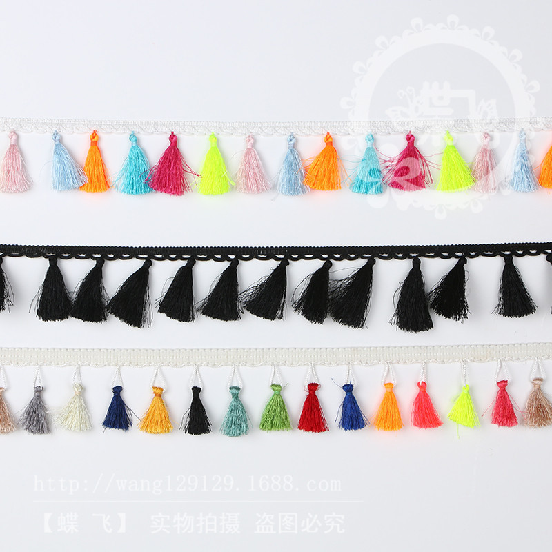彩色吊穗 双色间色流苏方块花边吊穗 现货扫把头织带花边DIY辅料