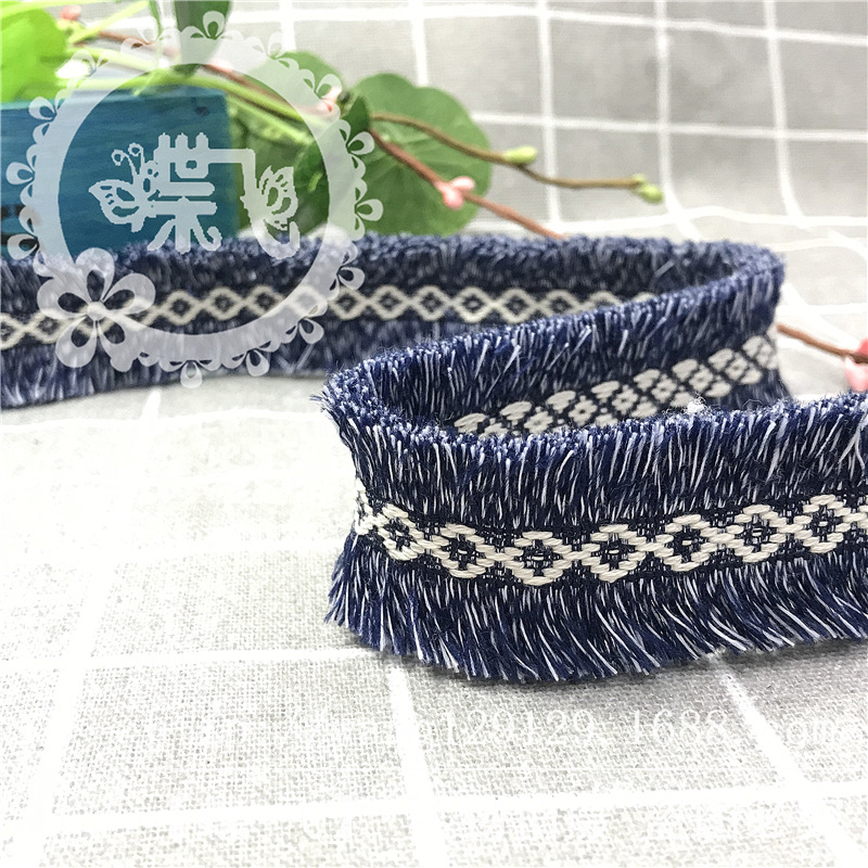 G639 Korean webbing rhombus-shaped two-color double-sided small fringed tassels DIY clothing accessory lace factory direct sales details Picture
