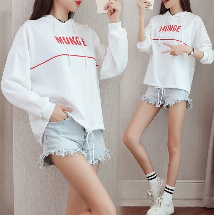New Korean letter-printed hooded thin sweatshirt for women in autumn and winter, loose and plate-sized women's wear details Picture