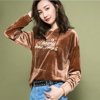 Loose Korean-style sporty long-sleeved, super popular velvet thin hooded sweatshirt for women Application Scenario