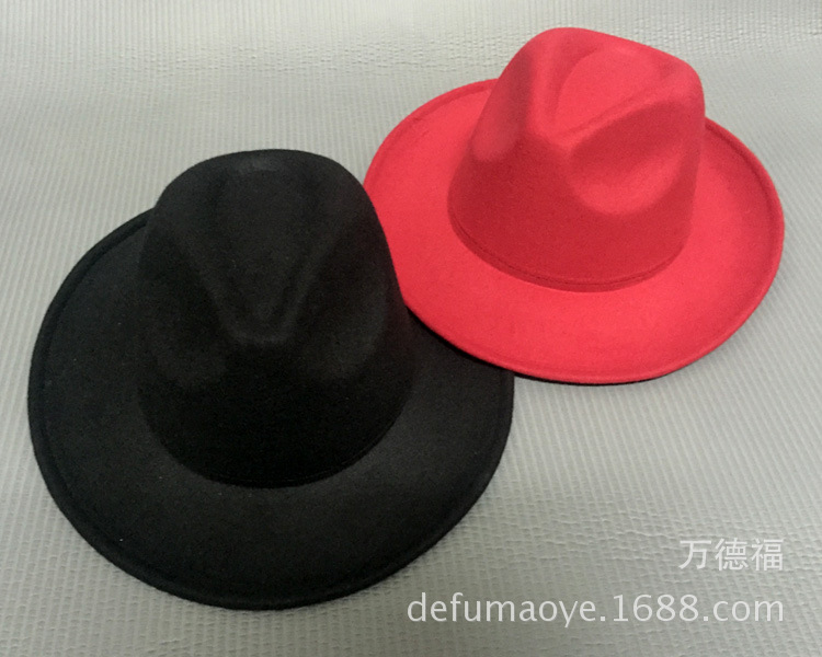 Korean woolen hats Ladies' autumn/winter Korean woolen jazz hats with big brim Black top hats with big brim fashion hats wholesale thumbnail