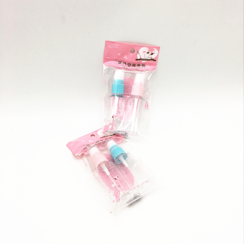 Two portable travel spray bottles in a bag, portable press-fit spray bottles Application Scenario