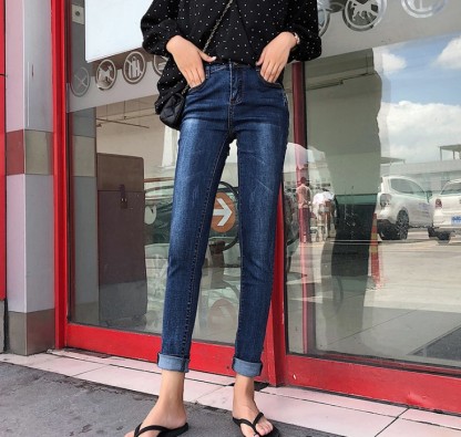Autumn shoot new jeans slim slim high waist student jeans female wholesale