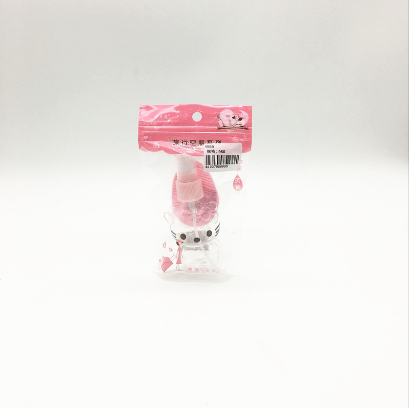 Cute pink bear spray bottle in bag, portable travel cosmetics portioned bottle, portable press spray bottle