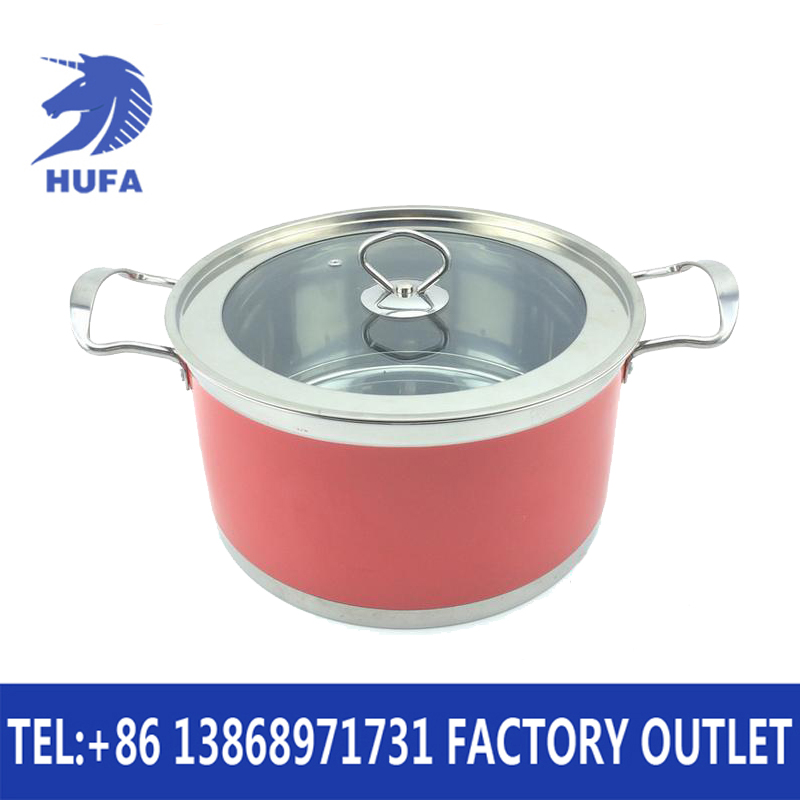 Colorful straight body soup pot 3-piece set of stainless steel thickened color pot 3-piece set of glass lid pot