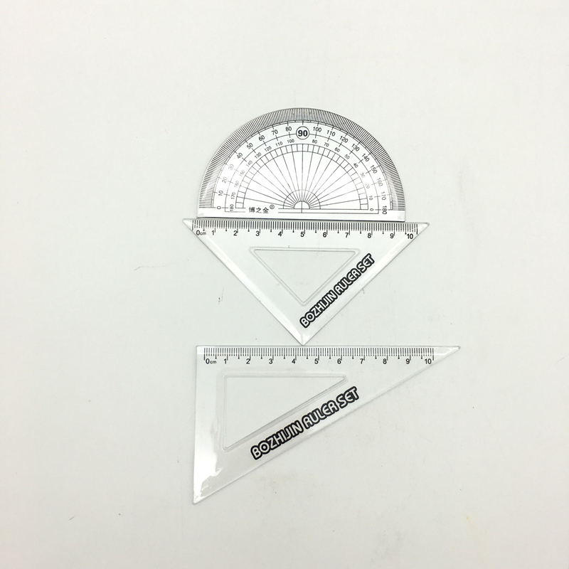 Student bagged measuring ruler set: 4-piece set of straight ruler, set square and protractor for student measurement Application Scenario