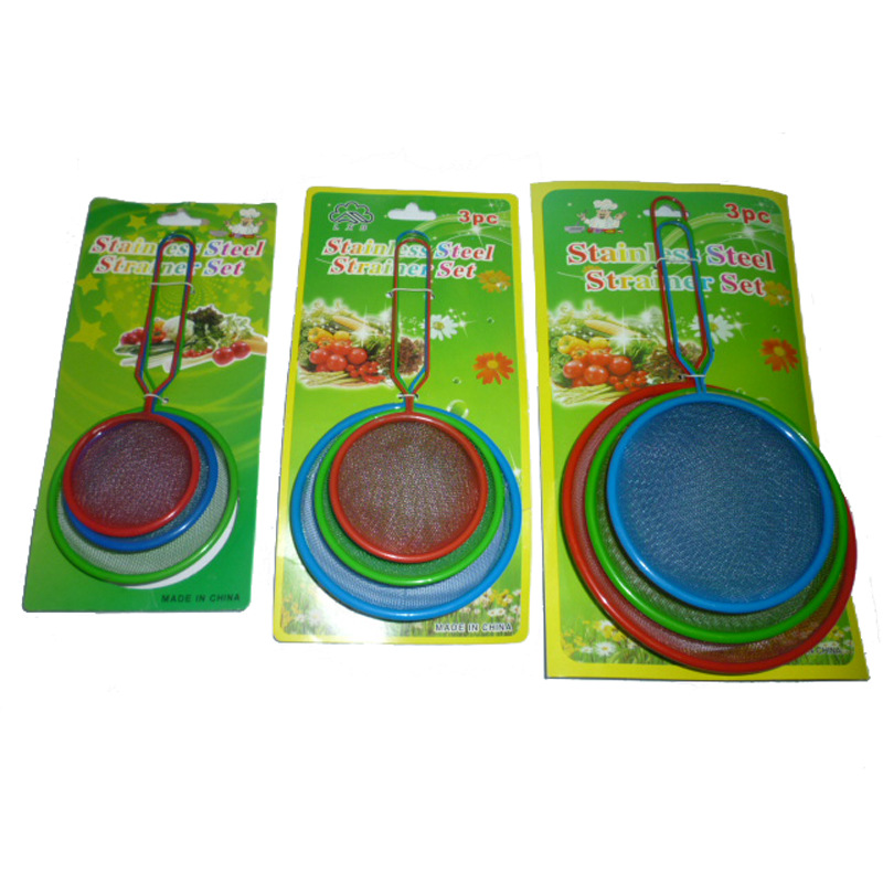 Direct-sale kitchen tools, large 3 pieces, colored oil grille, powder-coated mesh, leaky 12/14/16cm details Picture