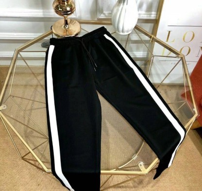Women's sports slacks with white trim and silver trim loose all-in-one stretch waist nine-point sports student pants