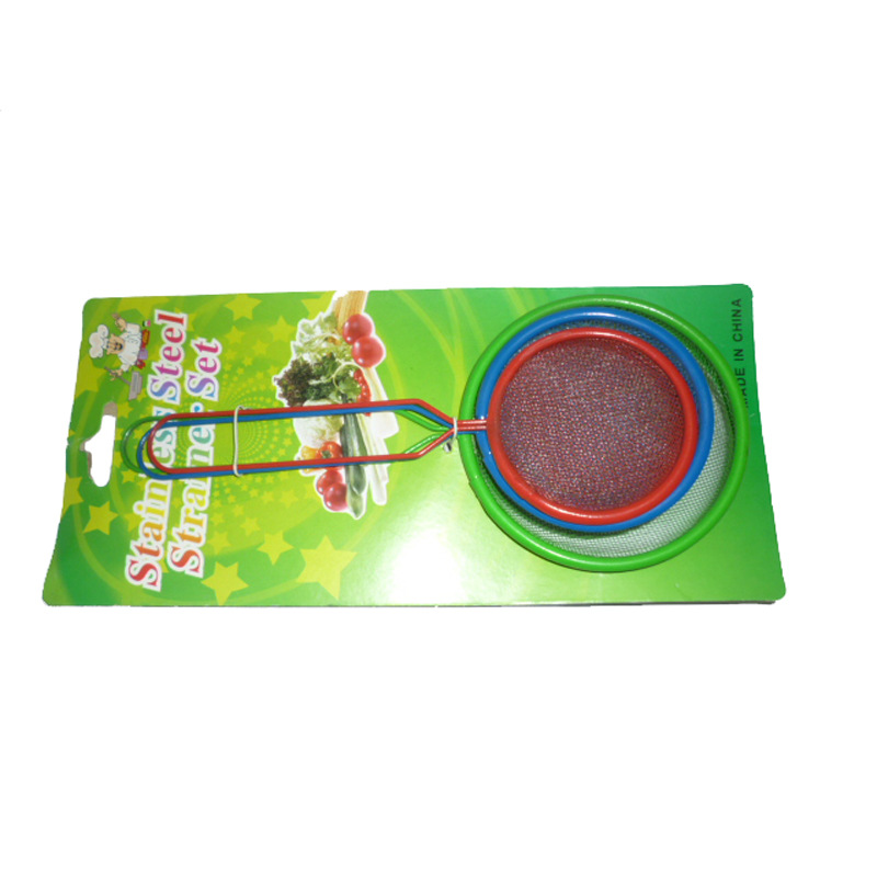 Direct-sale kitchen tools, large 3 pieces, colored oil grille, powder-coated mesh, leaky 12/14/16cm