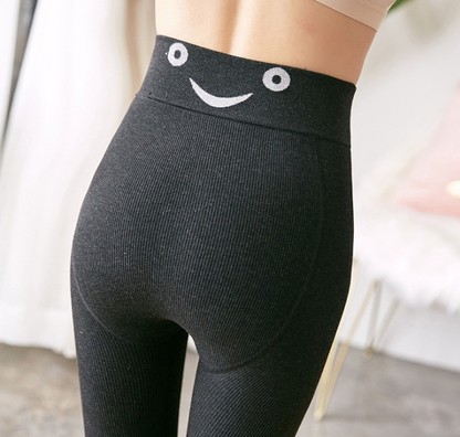 Cotton vertical stripe combed cotton slim and fleece thick leggings layered leggings for women