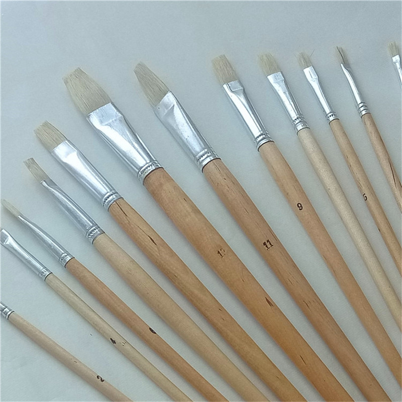 Factory direct sales of Sanjian 12-piece white rod flat tip oil painting brushes details Picture