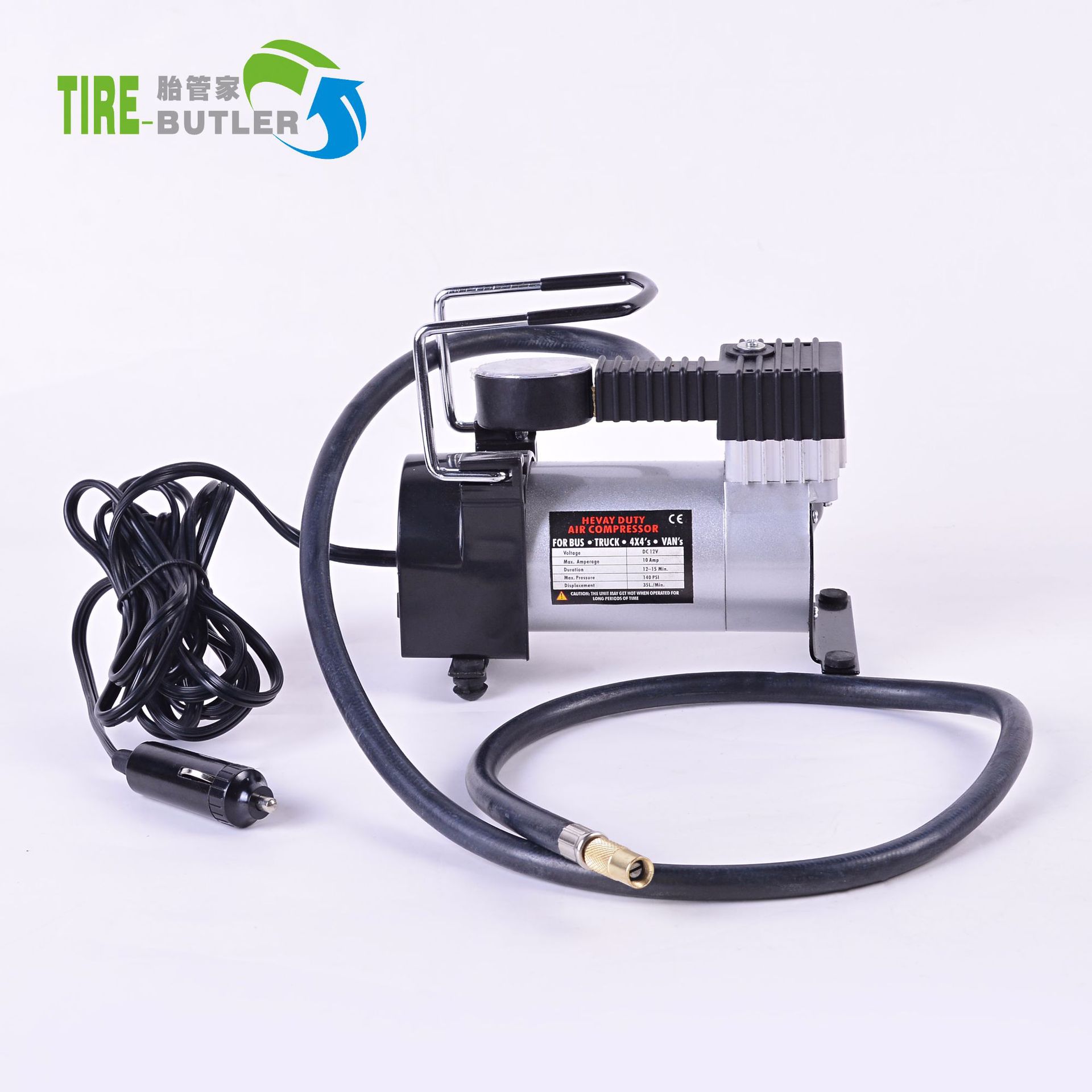 Car air pump, car tire air pump, tire pressure gauge, 12V metal electric emergency tool, portable