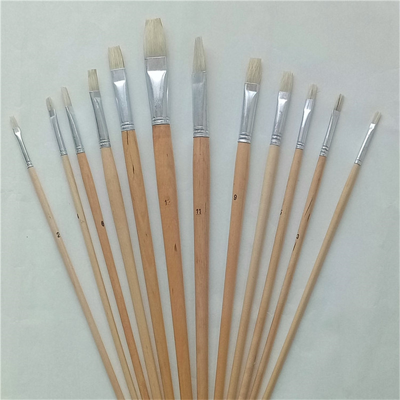 Factory direct sales of Sanjian 12-piece white rod flat tip oil painting brushes Specification image