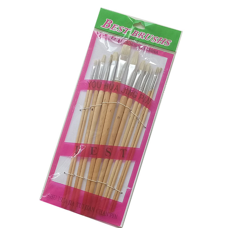 Factory direct sales of Sanjian 12-piece white rod flat tip oil painting brushes Application Scenario