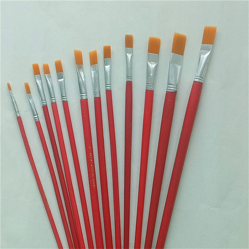Factory direct sales of 12-piece red rod oil painting brushes from Sanjian Specification image