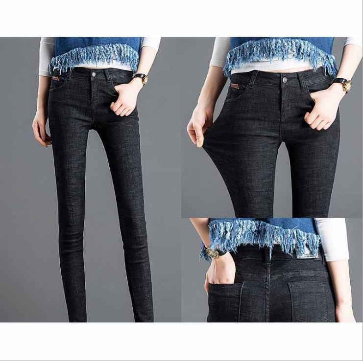 Chu Dan style/fleece style autumn and winter jeans for women, high-waisted thickened fleece stretch skinny jeans, versatile Specification image