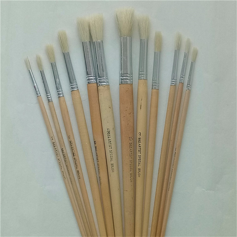 Factory direct sales of Sanjian 12-piece white rod round tip oil painting brushes Specification image