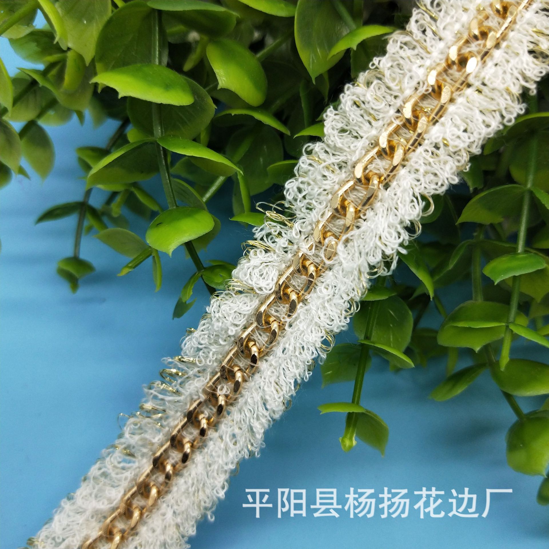 Factory direct sales of polyester yellow K chain lace, gold thread wool edge clothing, accessories, DIY ornaments and accessories