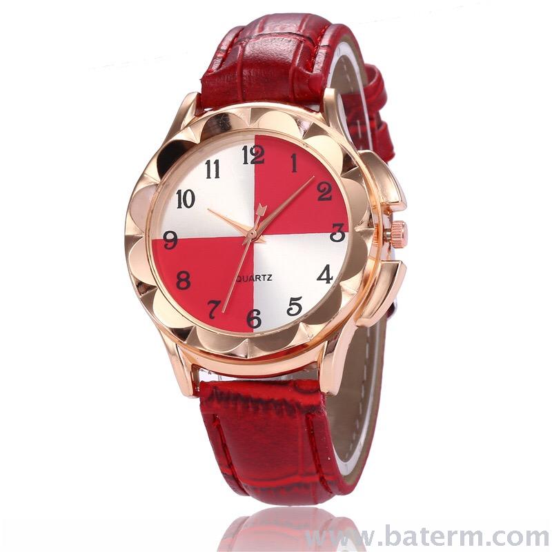 New fashionable and popular round, refreshing 1-12 digital leather strap ladies' quartz watches details Picture