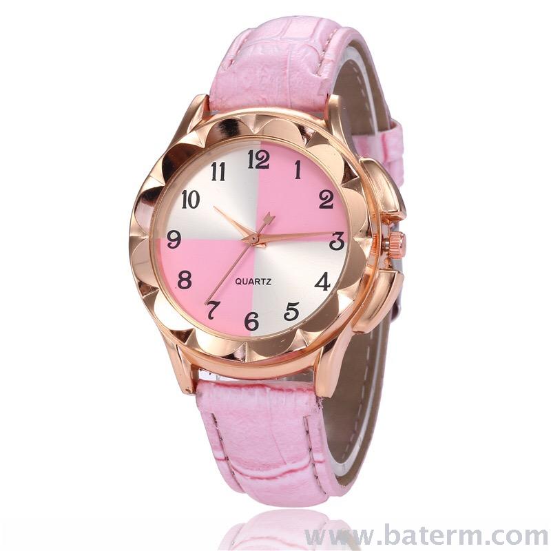 New fashionable and popular round, refreshing 1-12 digital leather strap ladies' quartz watches