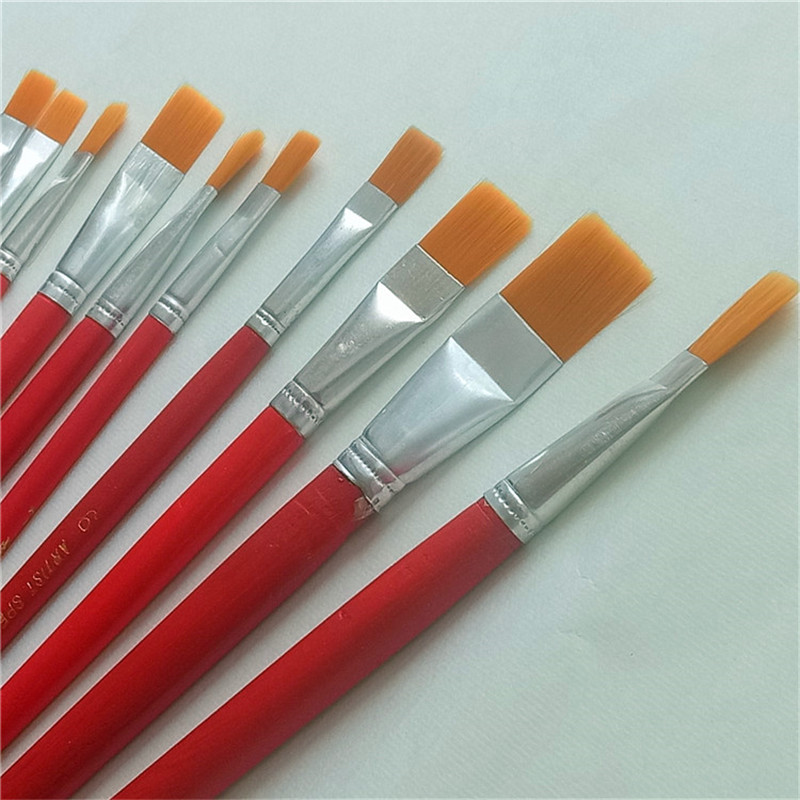 Factory direct sales of 12-piece red rod oil painting brushes from Sanjian details Picture
