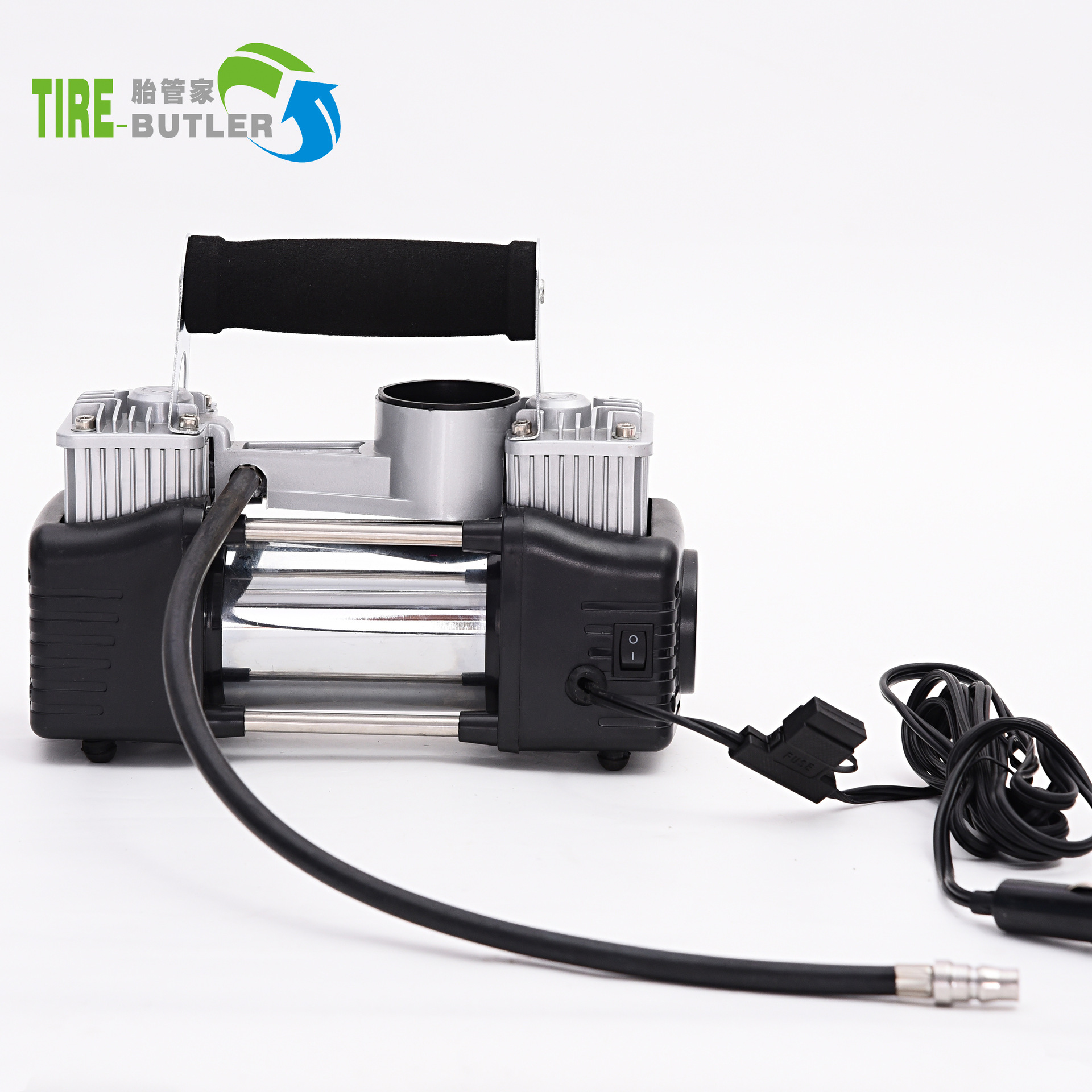 双缸充气泵带灯 金属车载轮胎打气泵 车载12V 大功率 便携式车胎产品图