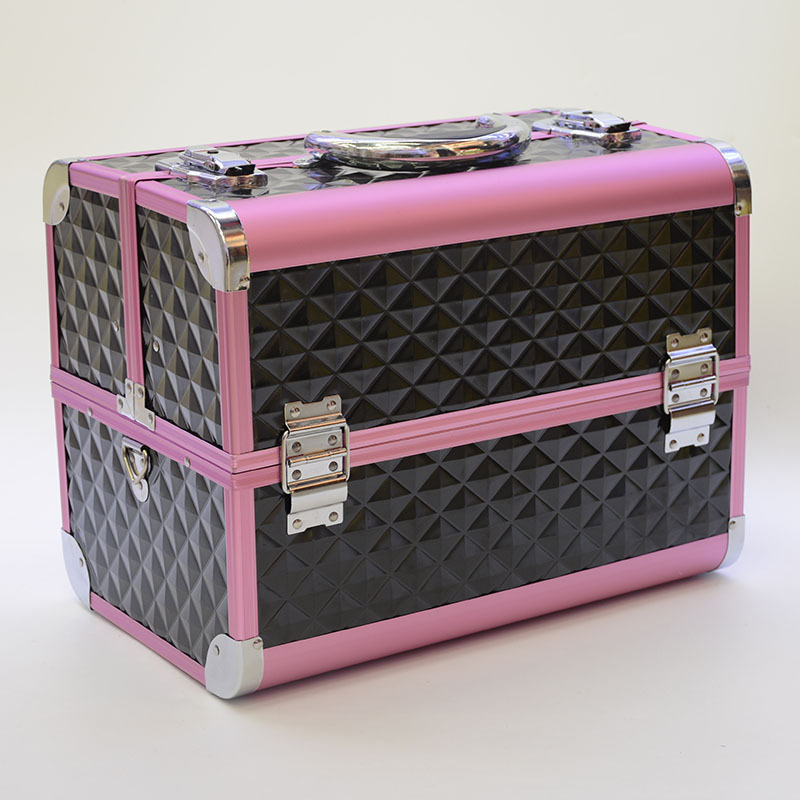 The new aluminum alloy makeup case handheld manicure and makeup tattoo kit with mirror diamond shoulder body makeup case factory