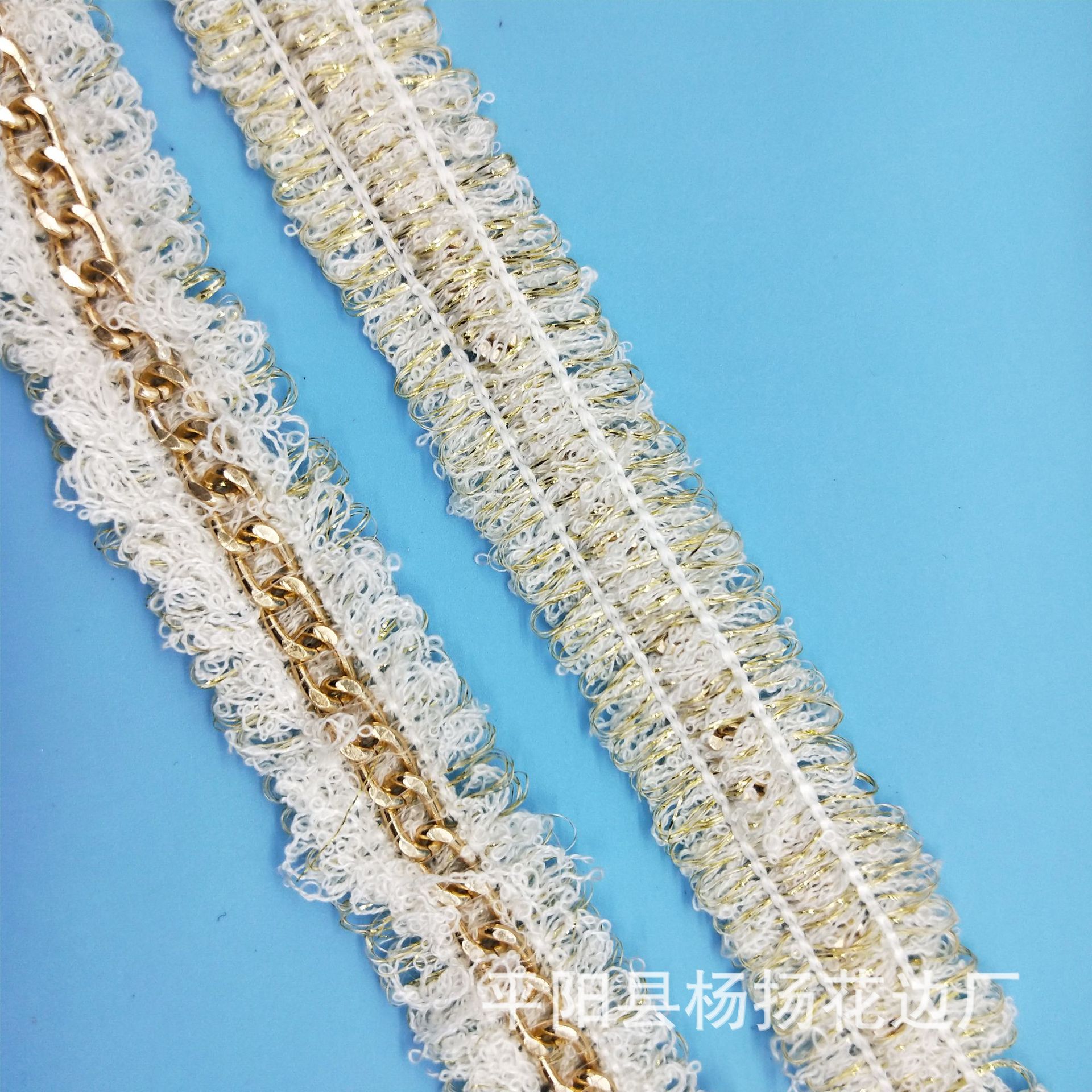 Factory direct sales of polyester yellow K chain lace, gold thread wool edge clothing, accessories, DIY ornaments and accessories Application Scenario