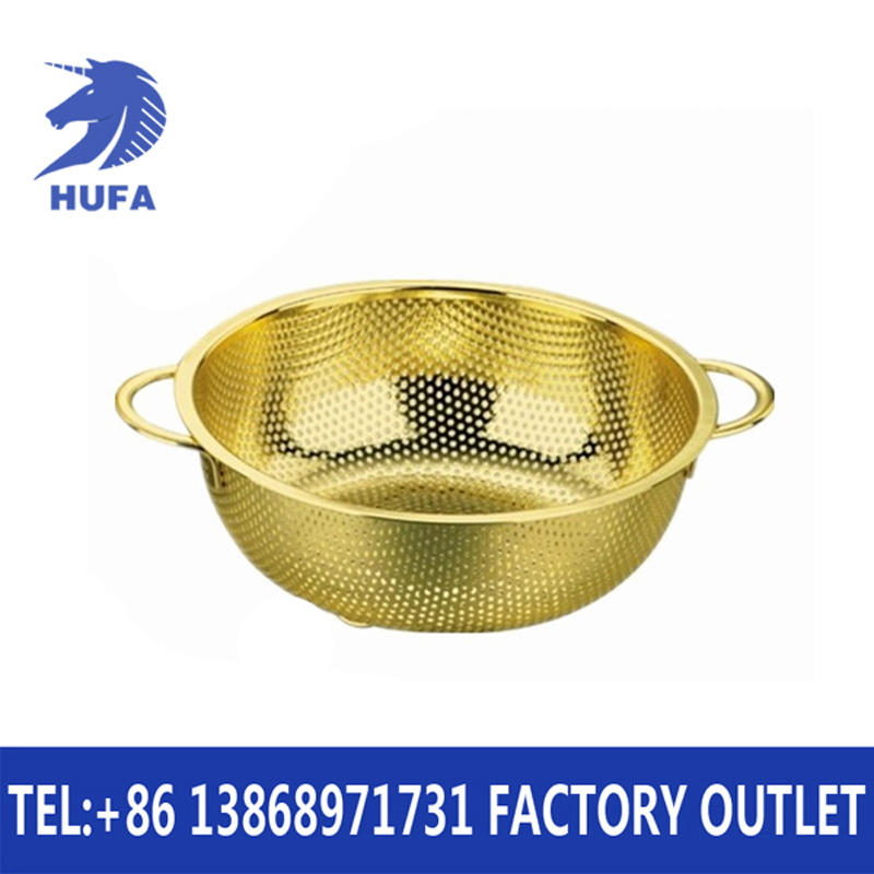 Stainless steel double-ear multi-purpose multi-hole basket, thickened stainless steel leaky basin, round double-ear rice sieve draining basin, fruit basket, vegetable washing basin, filter basin, stainless steel gold-plated rice washing sieve, double-ear rice sieve details Picture