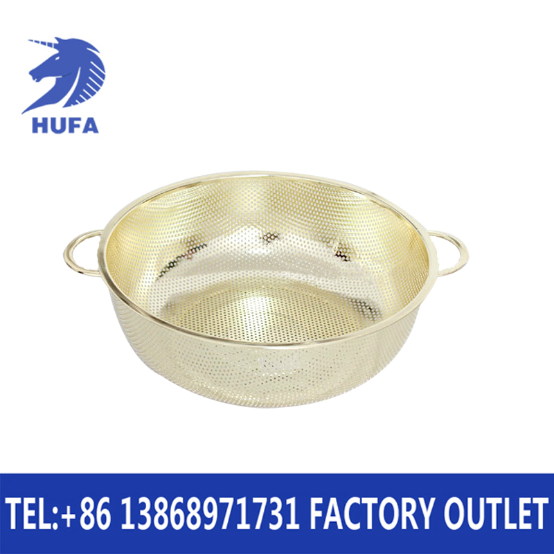 Stainless steel double-ear multi-purpose multi-hole basket, thickened stainless steel leaky basin, round double-ear rice sieve draining basin, fruit basket, vegetable washing basin, filter basin, stainless steel gold-plated rice washing sieve, double-ear rice sieve