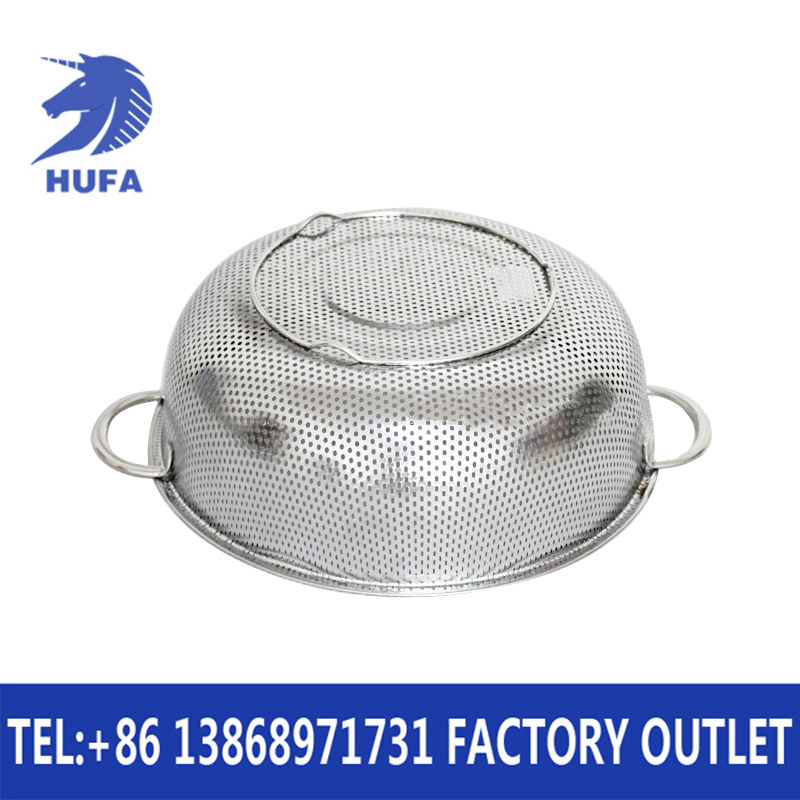 Stainless steel double-ear multi-purpose multi-hole basket, thickened stainless steel leaky basin, round double-ear rice sieve draining basin, fruit basket, vegetable washing basin, filter basin, stainless steel gold-plated rice washing sieve, double-ear rice sieve Specification image