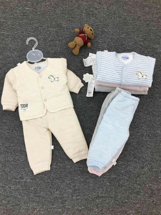 春秋新生儿棉袄棉服婴儿彩棉南极棉夹棉可开裆两件套宝宝套装