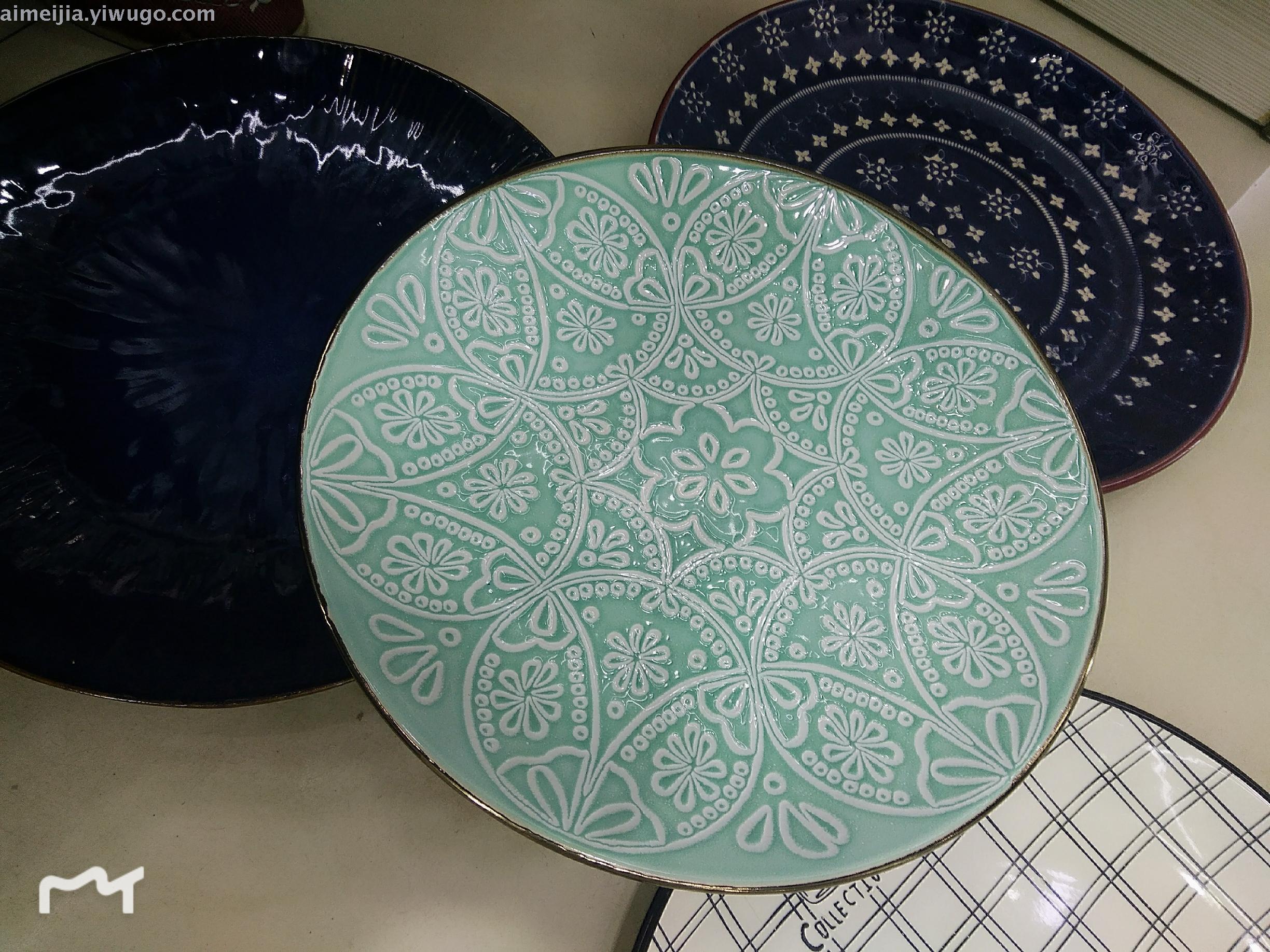 10.5寸色釉盘浮雕盘月光陶瓷盘产品图