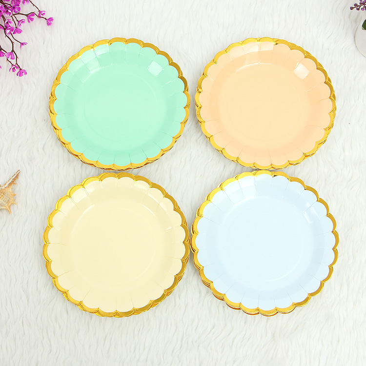 Wholesale children's birthday party event accessories, disposable fruits, candies, gold-edged desserts, cake plates
