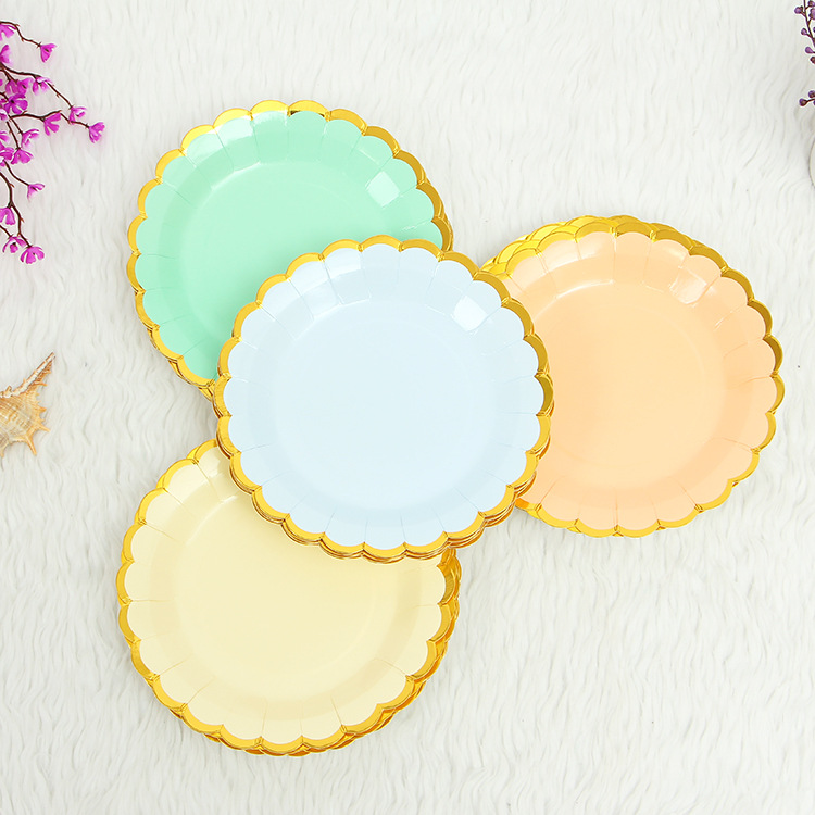 Wholesale children's birthday party event accessories, disposable fruits, candies, gold-edged desserts, cake plates details Picture