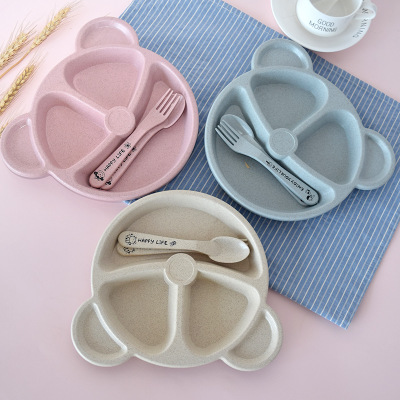 Wheat Straw Cartoon Children's Divided Plate Kindergarten Students Tableware Plate Set 3-Piece Set 70-6012