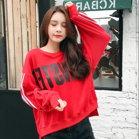 Velvet loose Korean-style hoodie for women, long-sleeved, lettered, laid-back style bf Harajuku jacket top