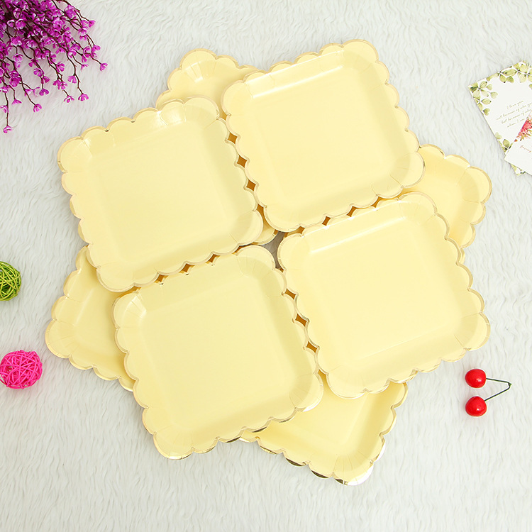 Factory Direct Disposable Paper Double Thickened Plate With Gold Plated Monochrome Cupcake Paper Tray Specification drawing