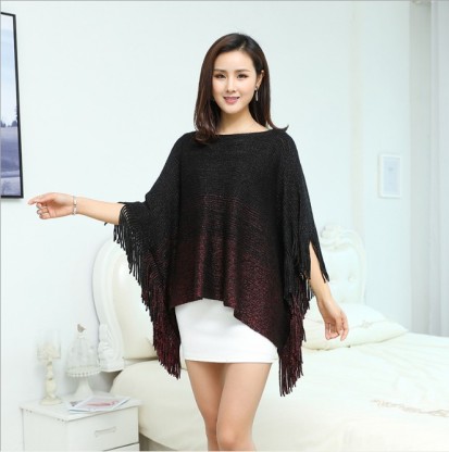 Irregular shawl sweater for women Loose bat-sleeve tassel cape knitwear air-conditioned sweater coat trend