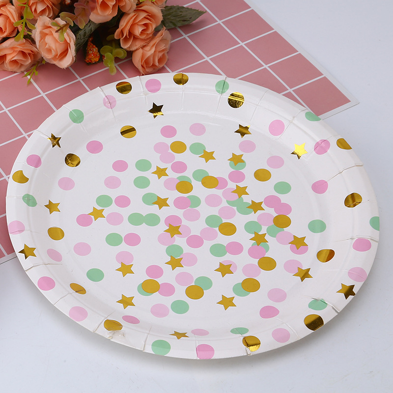Hot Disposable Paper Plate Creative Pattern Cake Barbecue Green Paper Plate Wholesale Round Paper Tray Application Scenario
