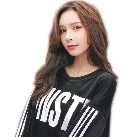 Velvet loose Korean-style hoodie for women, long-sleeved, lettered, laid-back style bf Harajuku jacket top Specification image