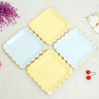 Factory Direct Disposable Paper Double Thickened Plate With Gold Plated Monochrome Cupcake Paper Tray