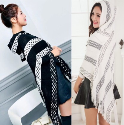 Autumn and winter knitted hooded cape cape Solid color pullover cape knitwear stock large cape